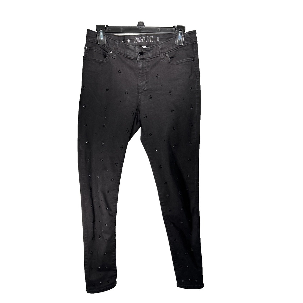 Jennifer Lopez Skinny Jeans Womens 8 Black Bedazzled Mid Rise Studded